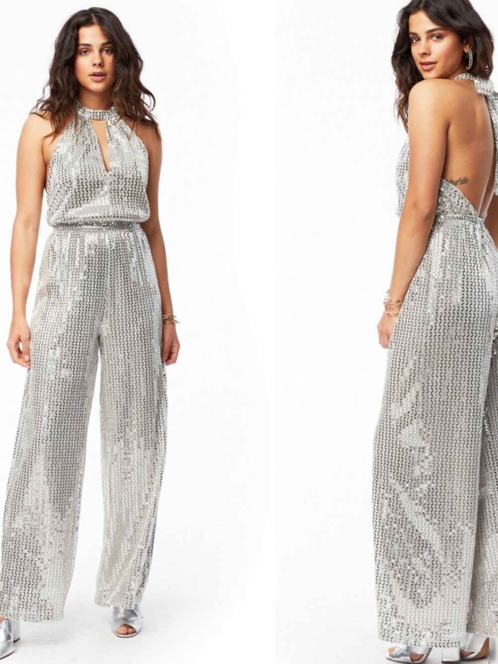 Lost + Wander Shimmy" Silver Metallic Jumpsuit